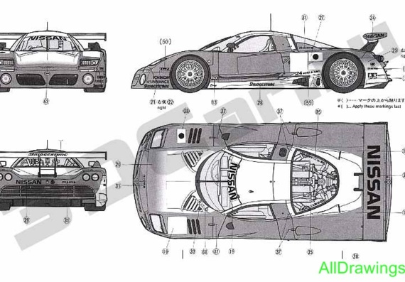 Nissan R390GT1 (Ниссан Р390ГТ1) - чертежи (рисунки) автомобиля